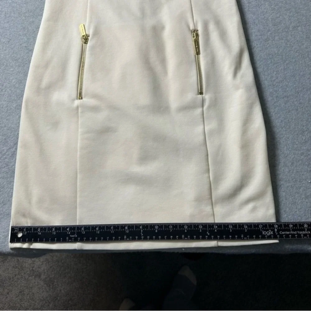 Michael‎ Kors Off White Studded Long Sleeve Zipper Sheath Dress Gold Hardware